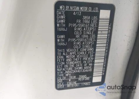 2013 Nissan Cube 1.8 Sl z USA, uszkodzony, nr VIN JN8AZ2KR4DT304698